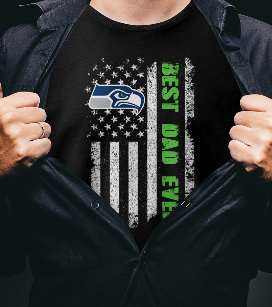 Seattle Seahawks Best Dad Ever American Flag T-Shirt
