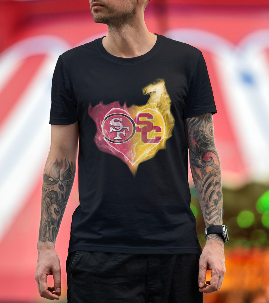 San Francisco 49ers And Usc Trojans Heart Fusion Ttk T-Shirt