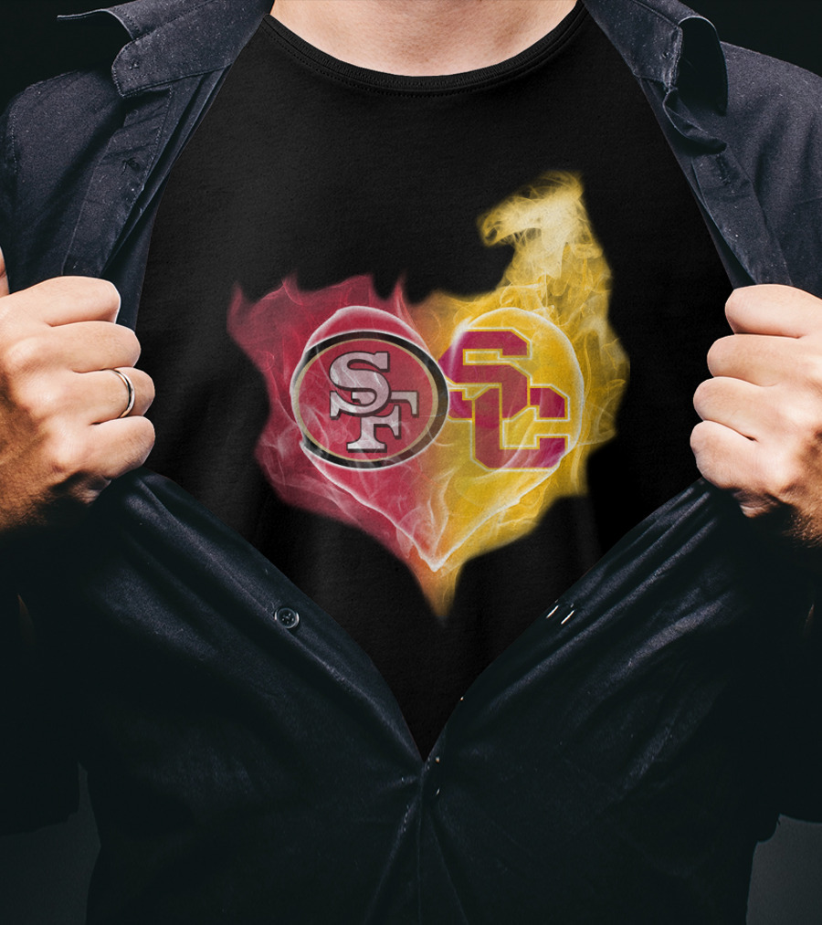 San Francisco 49ers And Usc Trojans Heart Fusion Ttk T-Shirt