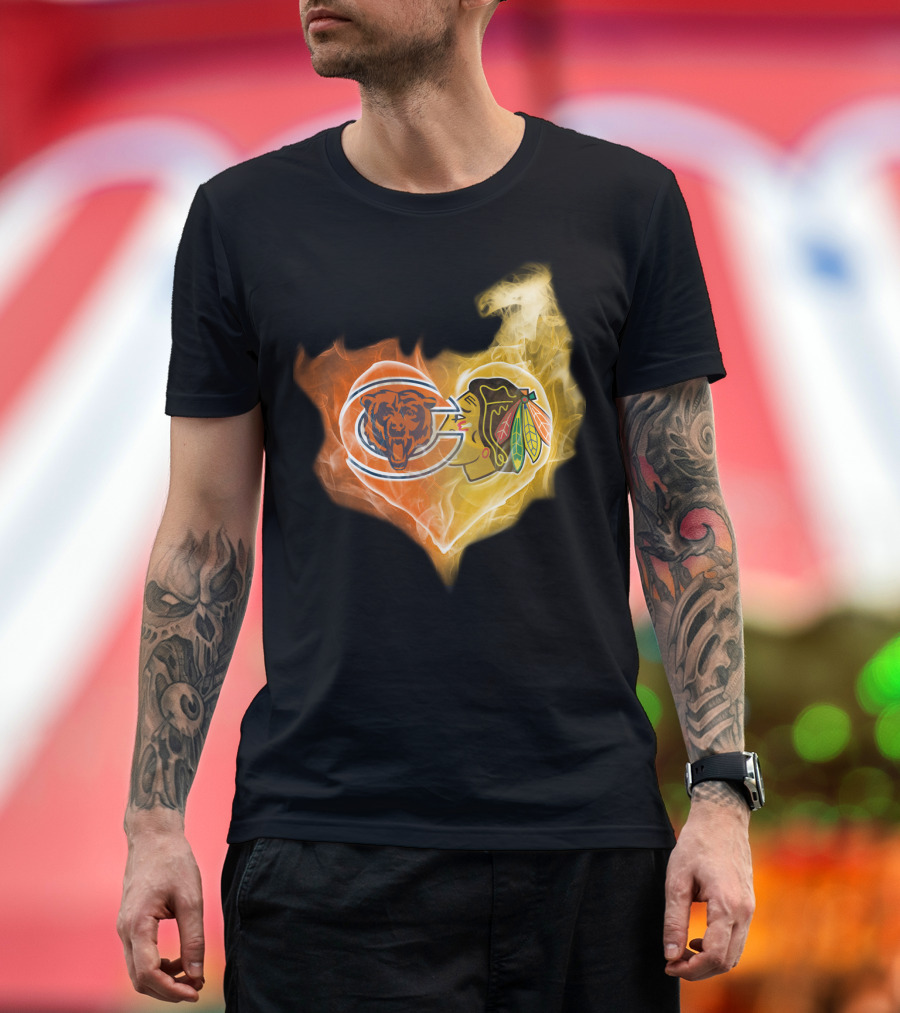 Chicago Bears Blackhawks Heartfire T-Shirt