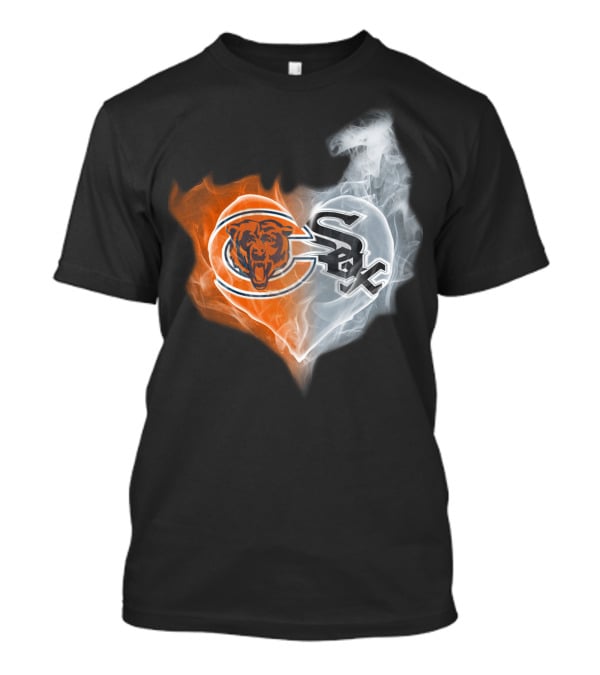 Chicago Bears And White Sox Logos United In Heart-Shaped Smoke T-Shirt