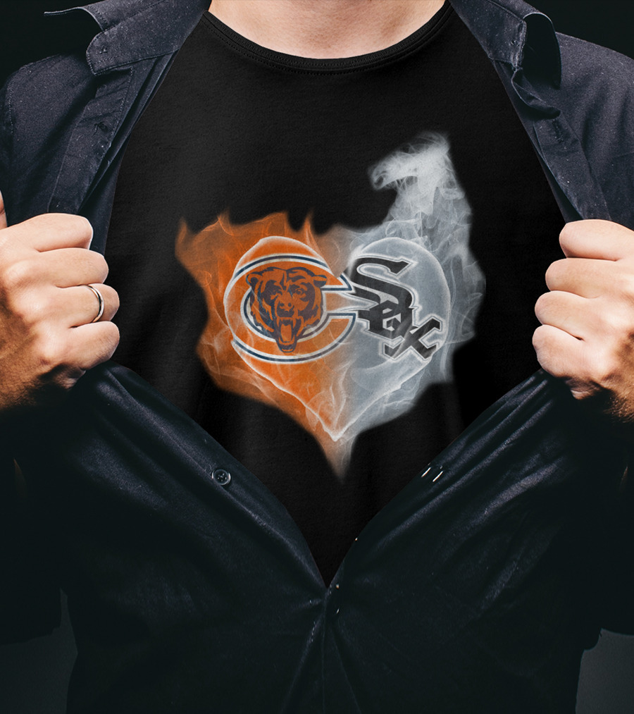 Chicago Bears And White Sox Logos United In Heart-Shaped Smoke T-Shirt