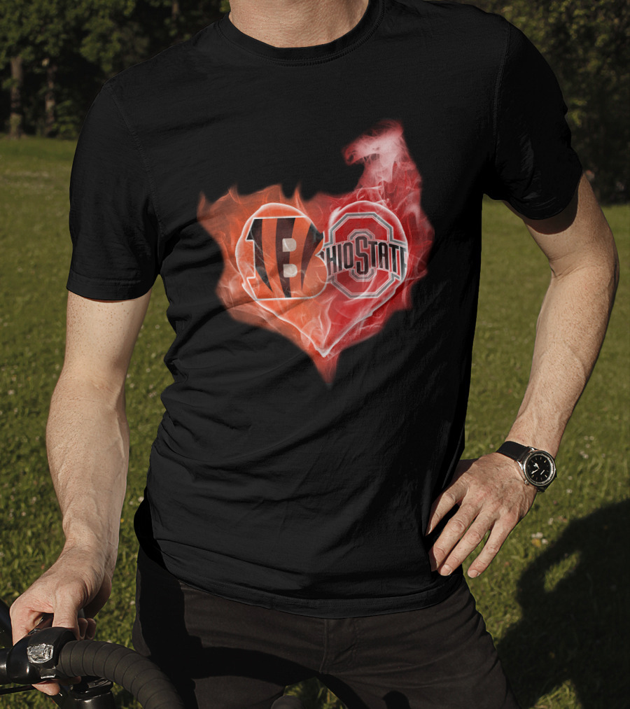 Cincinnati Bengals Ohio State Buckeyes Fire Heart T-Shirt