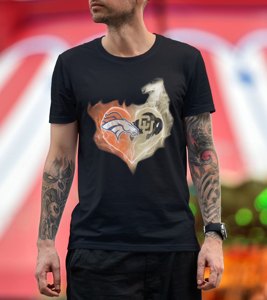 Denver Broncos Colorado Buffaloes Heart Fusion T-Shirt