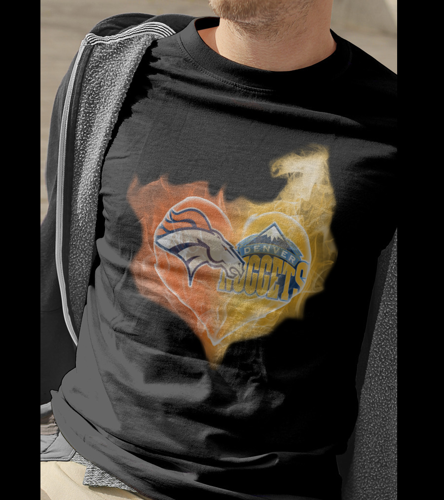 Denver Broncos Denver Nuggets Heart Flame T-Shirt