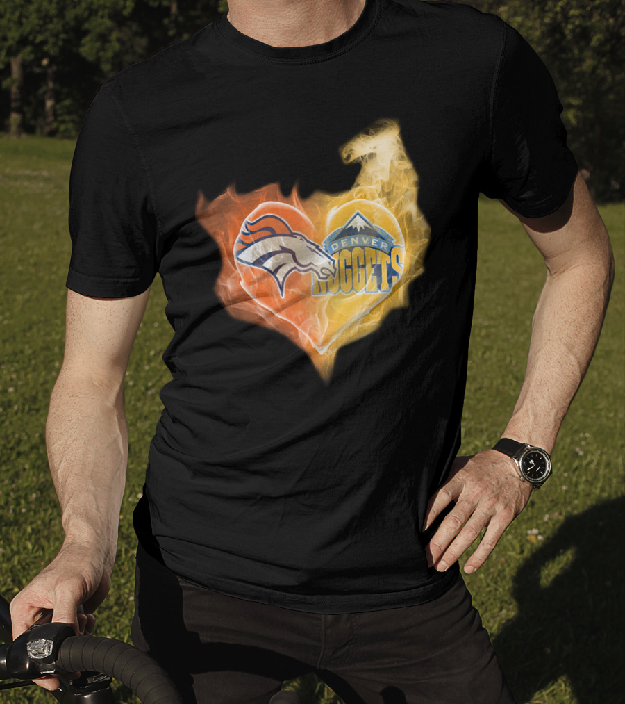 Denver Broncos Denver Nuggets Heart Flame T-Shirt