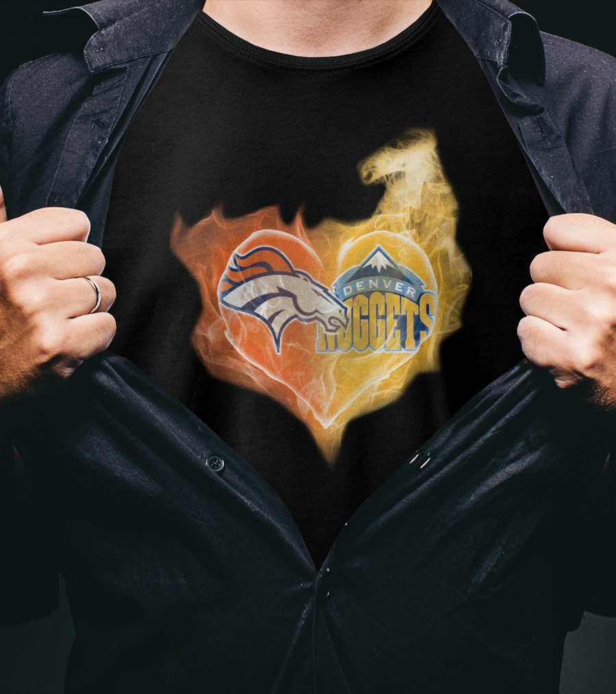 Denver Broncos Denver Nuggets Heart Flame T-Shirt
