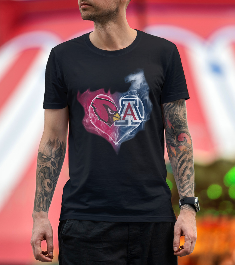 Arizona Cardinals And University Of Arizona Logo Smoke Heart T-Shirt