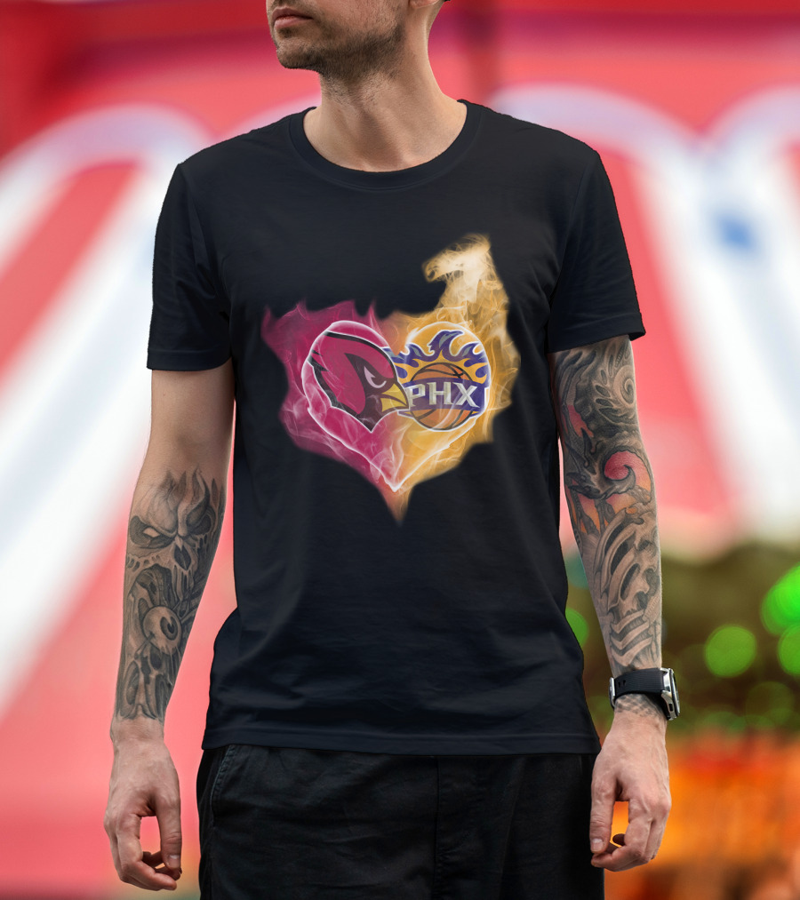 Arizona Cardinals Phoenix Suns Flame Heart T-Shirt