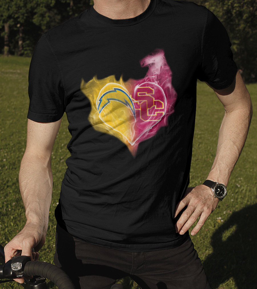 Los Angeles Chargers And Usc Trojans Heart Fusion T-Shirt