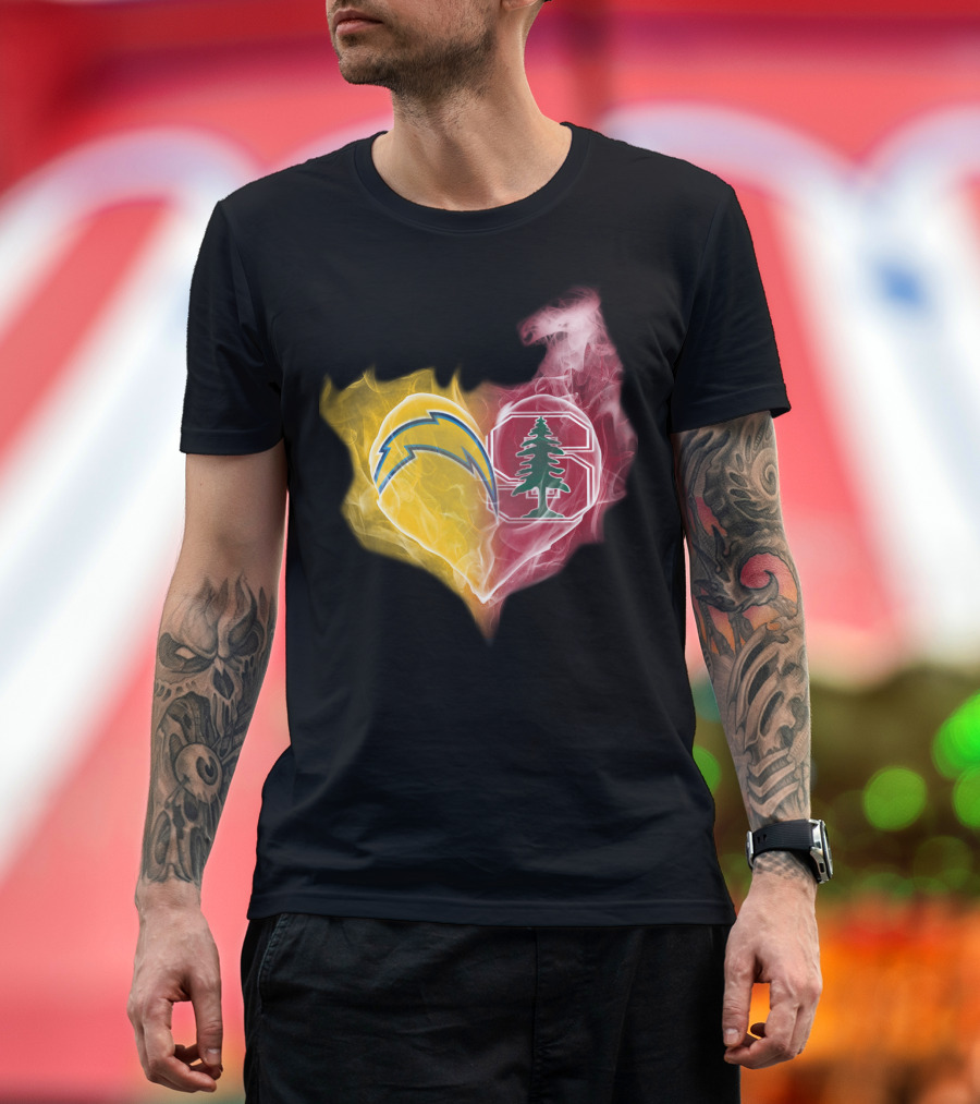 Los Angeles Chargers Stanford Cardinal Heart Fusion T-Shirt