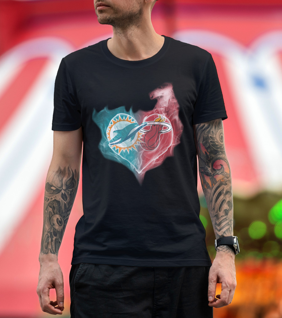 Miami Dolphins Miami Heat Heart T-Shirt