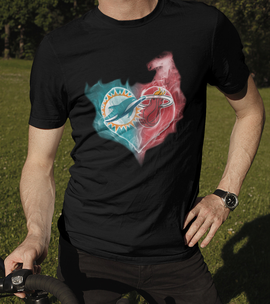 Miami Dolphins Miami Heat Heart T-Shirt