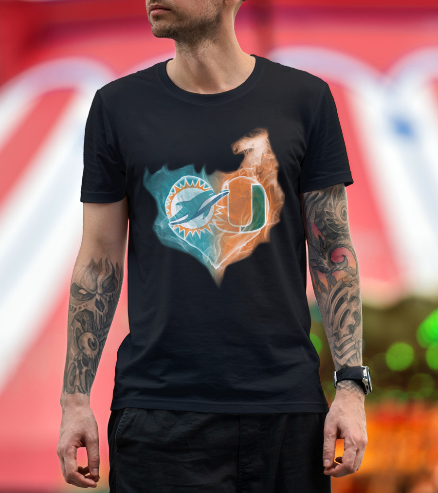 Miami Dolphins University Of Miami Heart Fusion T-Shirt