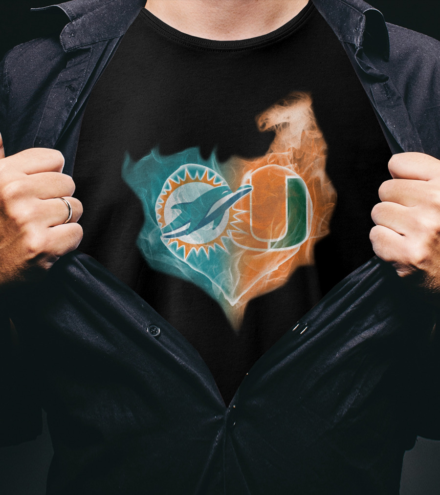 Miami Dolphins University Of Miami Heart Fusion T-Shirt