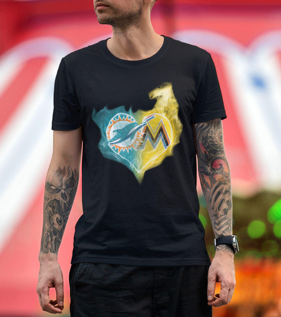 Miami Dolphins Miami Marlins Heart Fusion T-Shirt