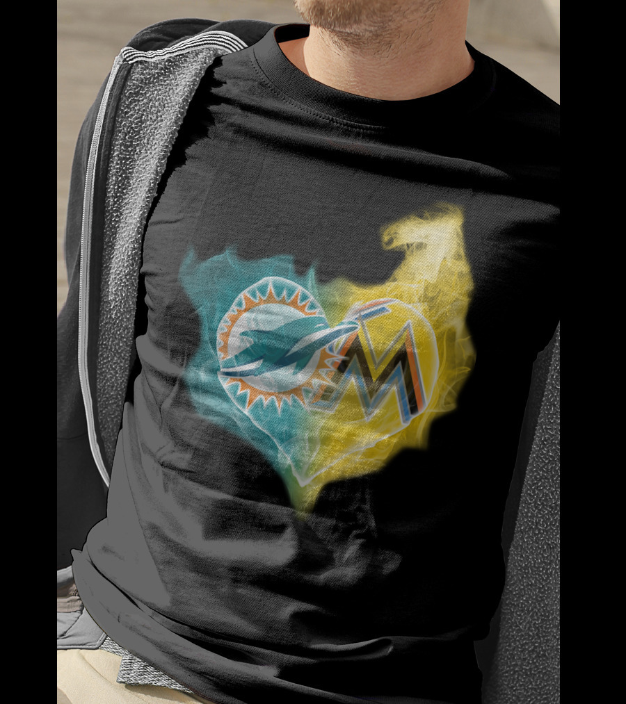 Miami Dolphins Miami Marlins Heart Fusion T-Shirt
