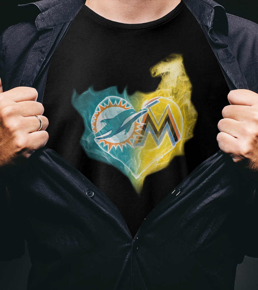 Miami Dolphins Miami Marlins Heart Fusion T-Shirt