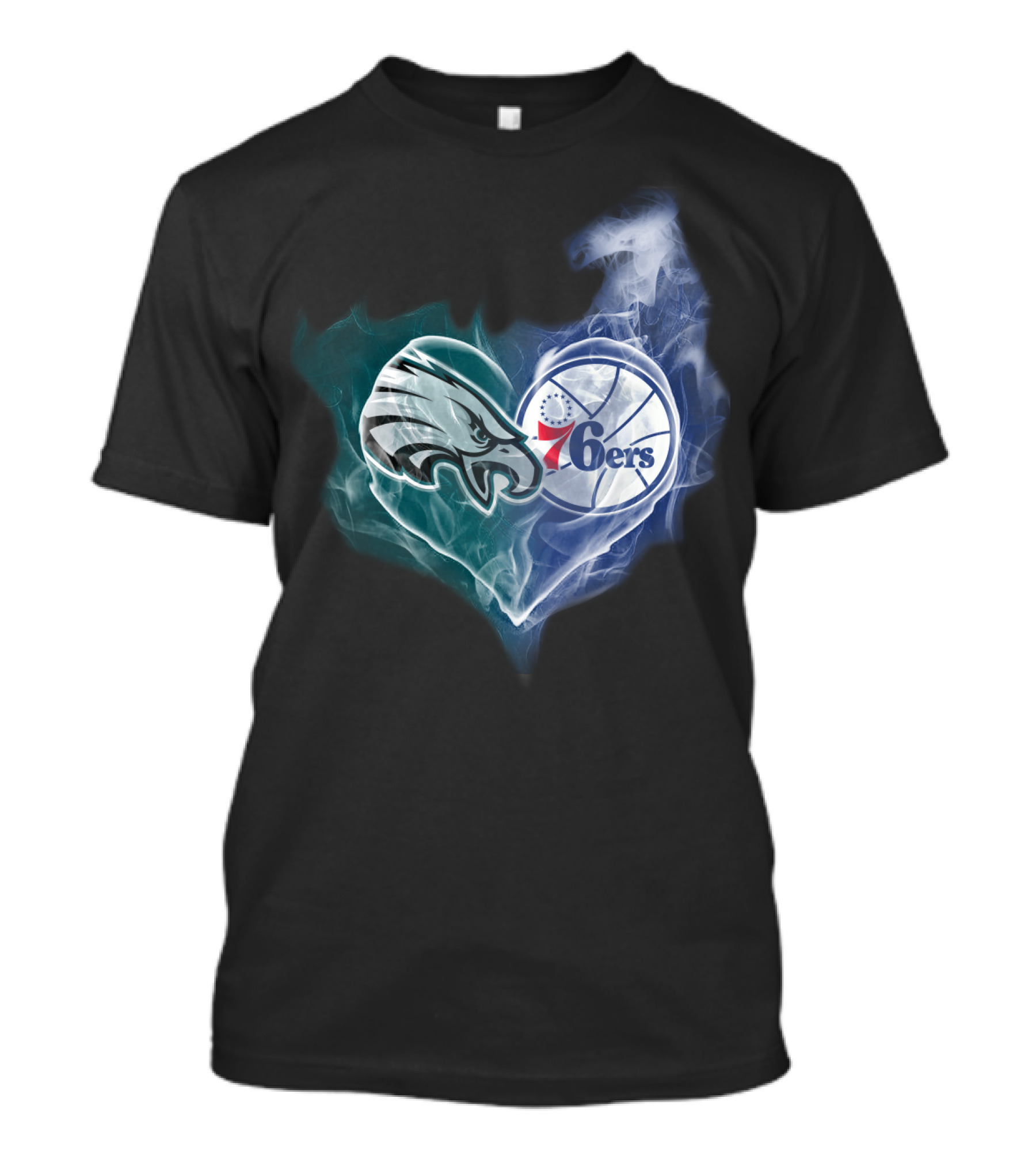 Philadelphia Eagles 76ers Heart Sports Logo Fusion T-Shirt