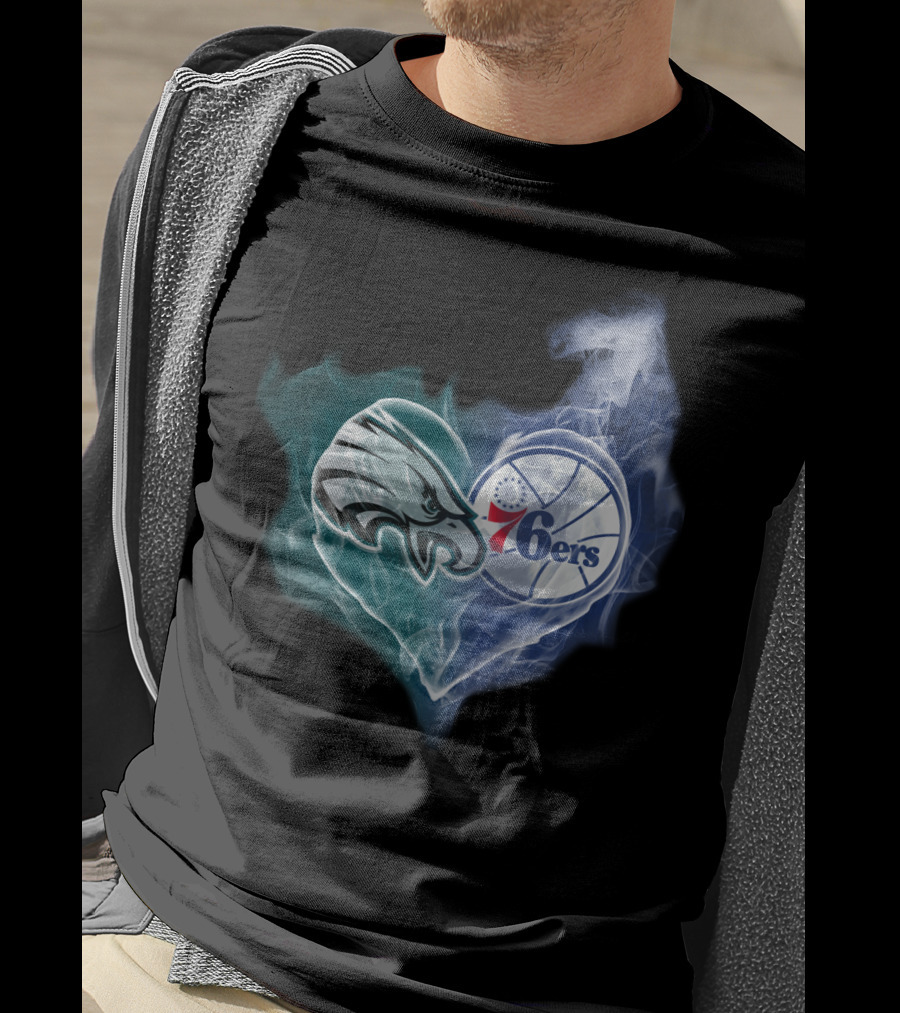 Philadelphia Eagles 76ers Heart Sports Logo Fusion T-Shirt
