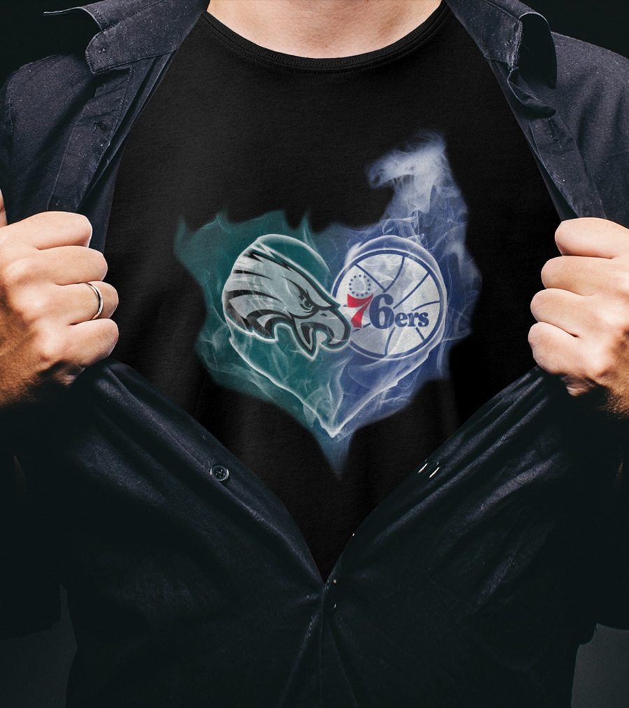 Philadelphia Eagles 76ers Heart Sports Logo Fusion T-Shirt