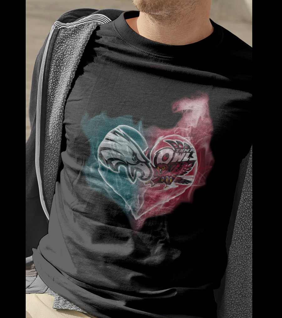 Philadelphia Eagles And Temple Owls Heart Shape T-Shirt