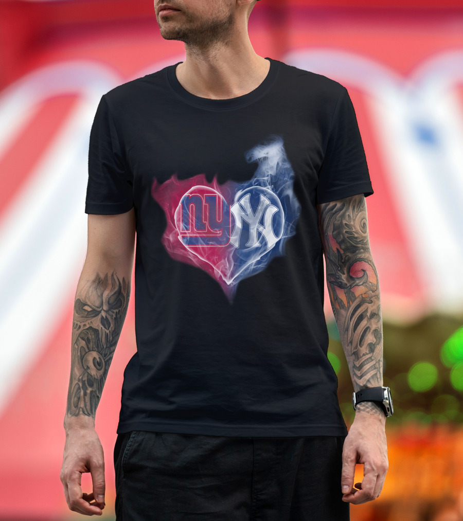 New York Giants Yankees Heart Smoke T-Shirt