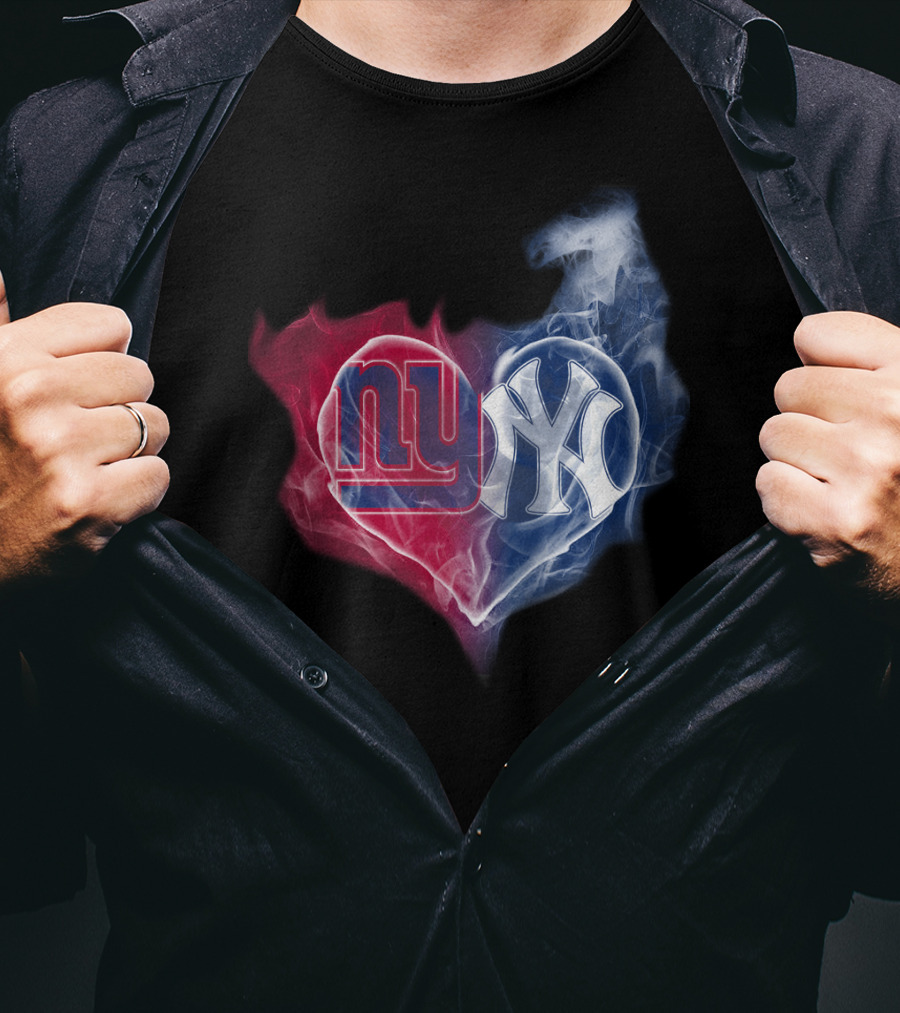 New York Giants Yankees Heart Smoke T-Shirt