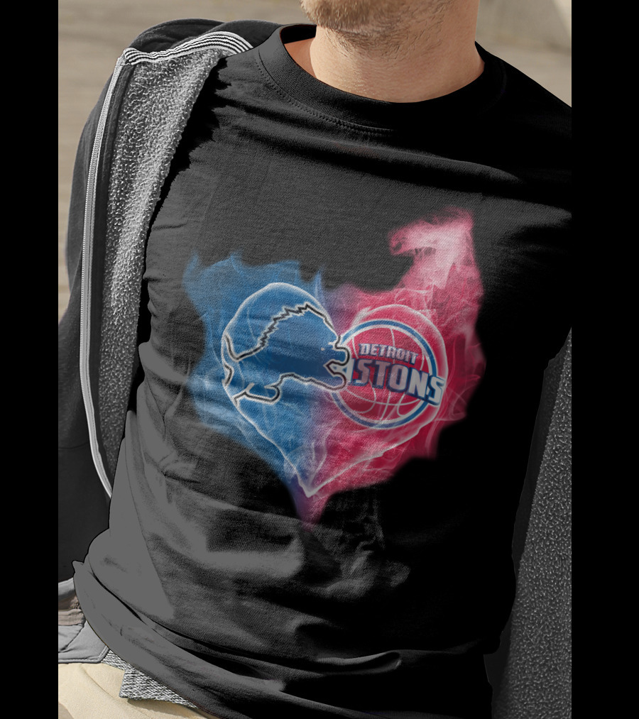 Detroit Lions Pistons Heart Fusion T-Shirt