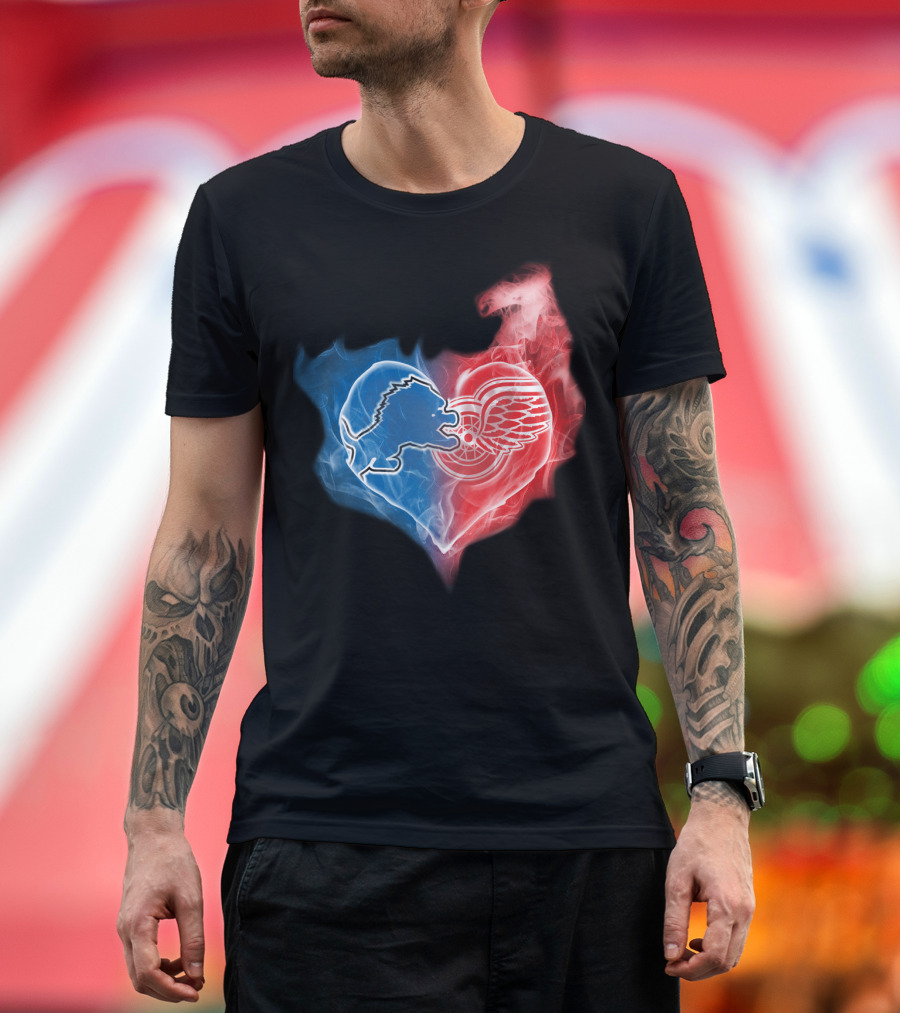 Detroit Lions Red Wings Heart Fusion T-Shirt