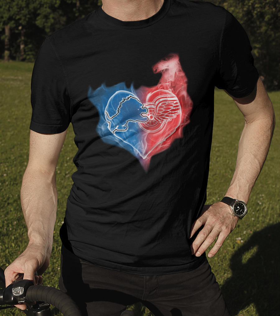 Detroit Lions Red Wings Heart Fusion T-Shirt