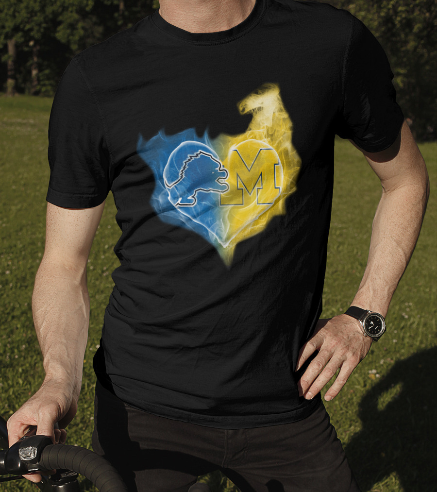 Blue Lion And Yellow M In Heart-Shaped Flame T-Shirt