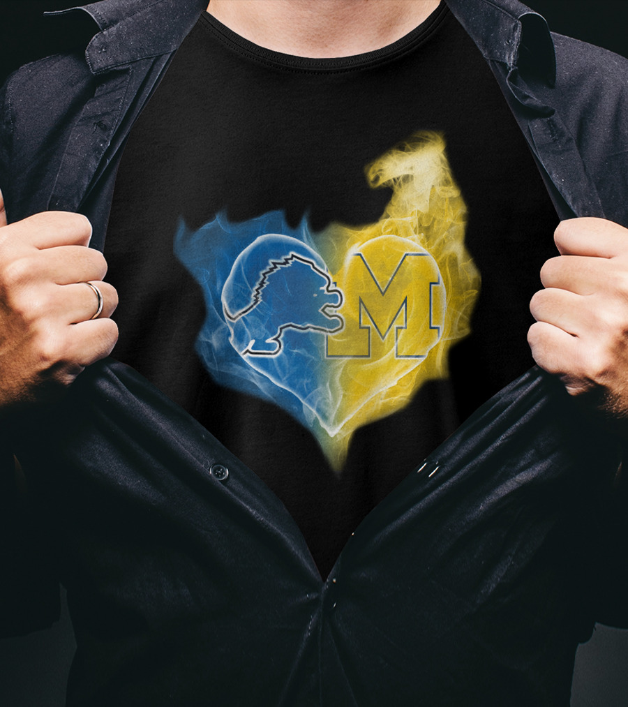 Blue Lion And Yellow M In Heart-Shaped Flame T-Shirt