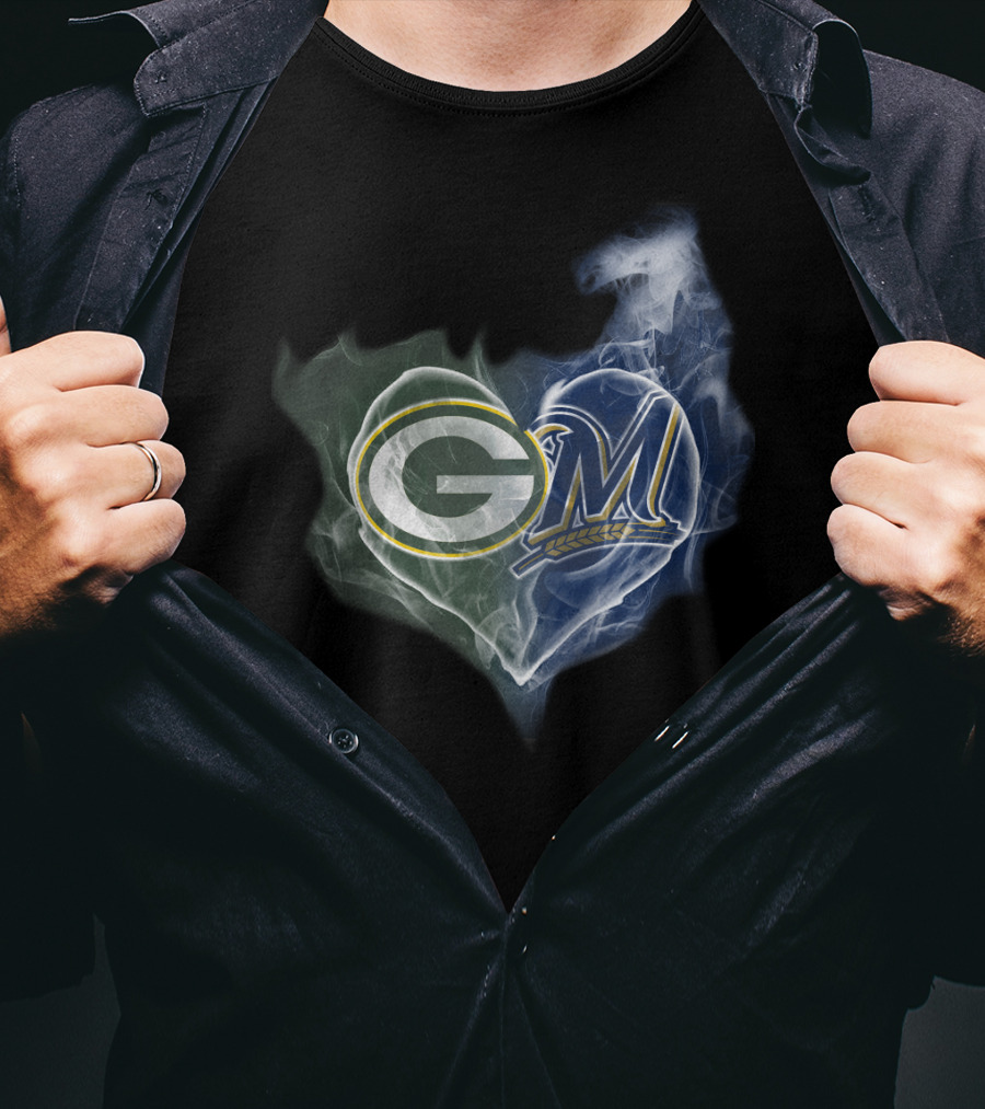 Green Bay Packers Milwaukee Brewers Heart T-Shirt