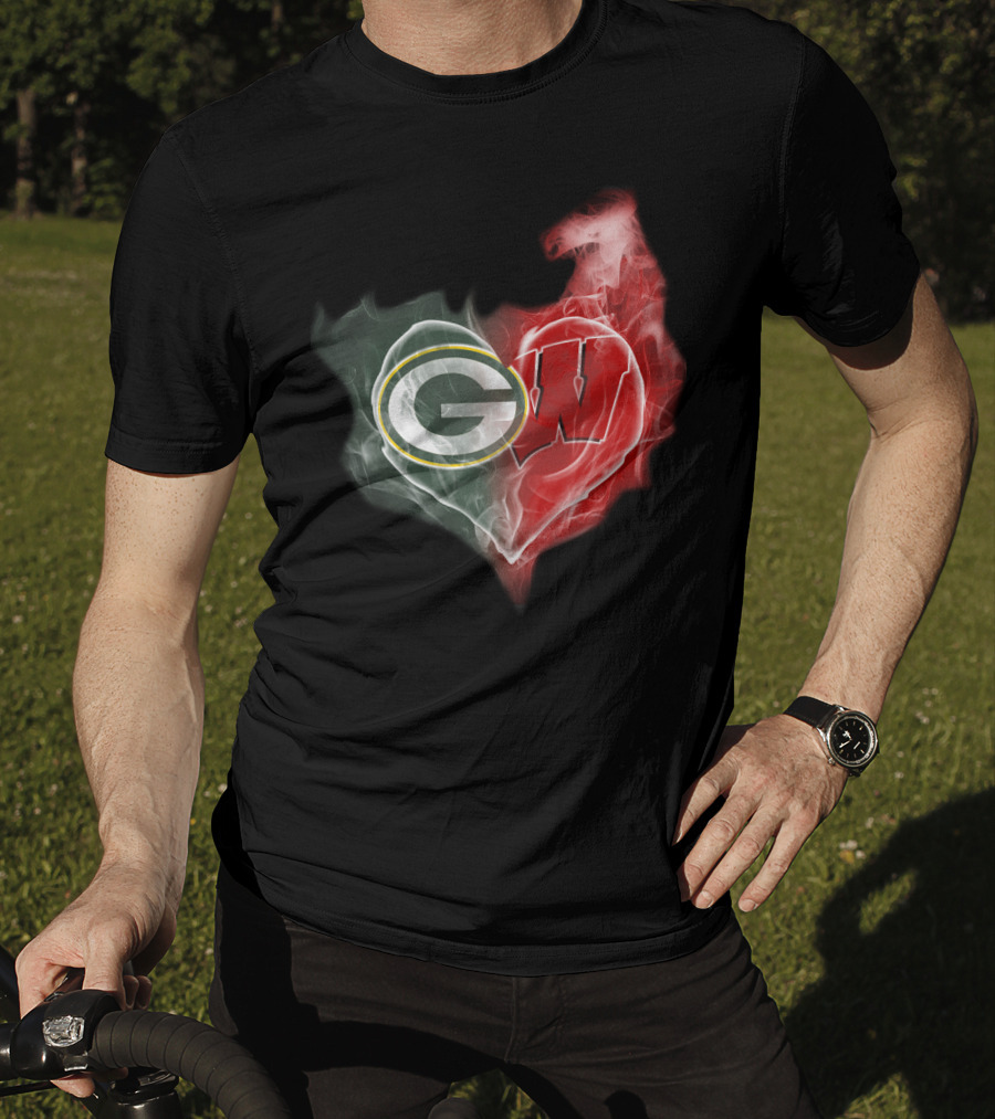 Green Bay Packers Wisconsin Badgers Heart Smoke T-Shirt