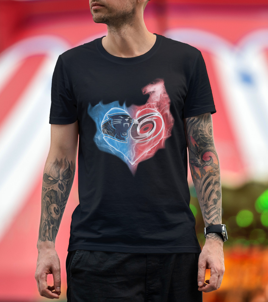 Carolina Panthers And Hurricanes Heart Fusion T-Shirt