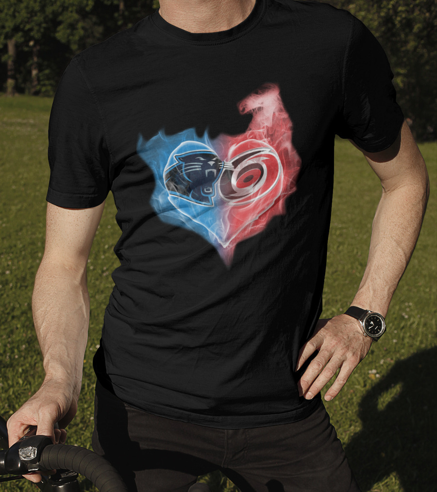 Carolina Panthers And Hurricanes Heart Fusion T-Shirt