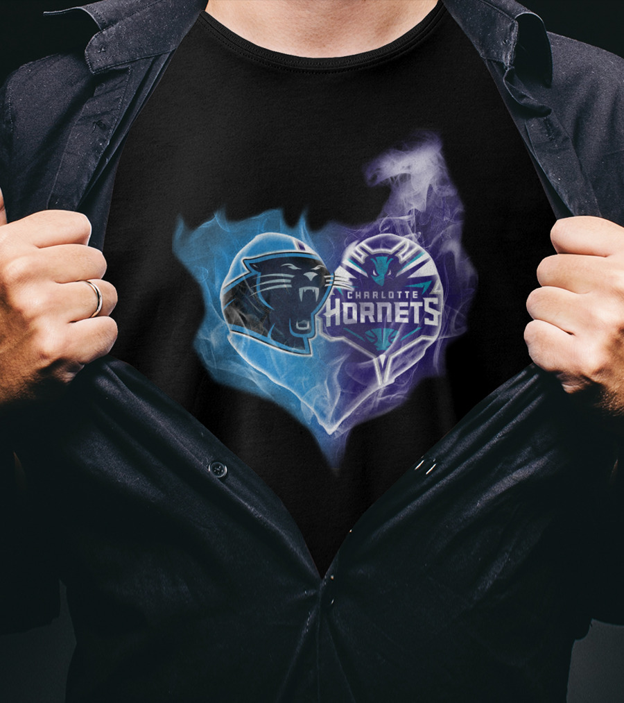 Carolina Panthers Charlotte Hornets Heart Fusion T-Shirt