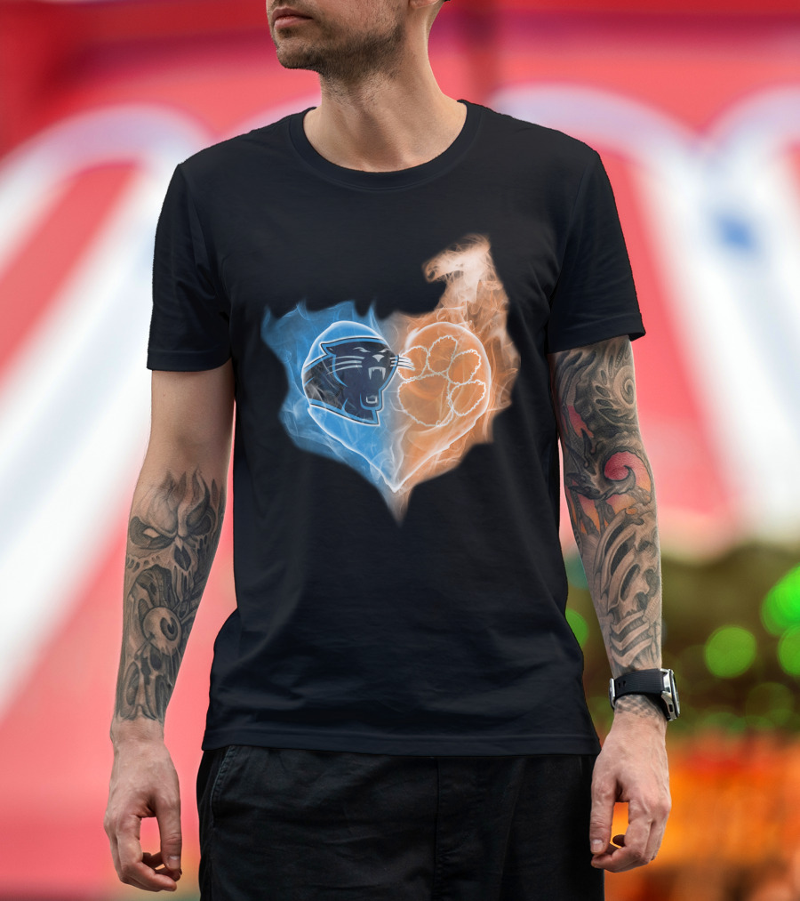 Carolina Panthers Clemson Tigers Heart Smoke Fusion T-Shirt