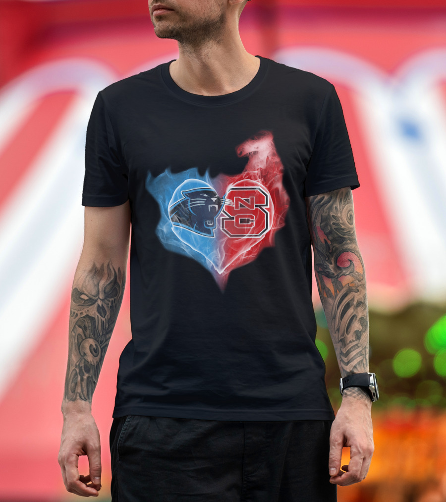 Panthers And Nc State Heart Blend T-Shirt