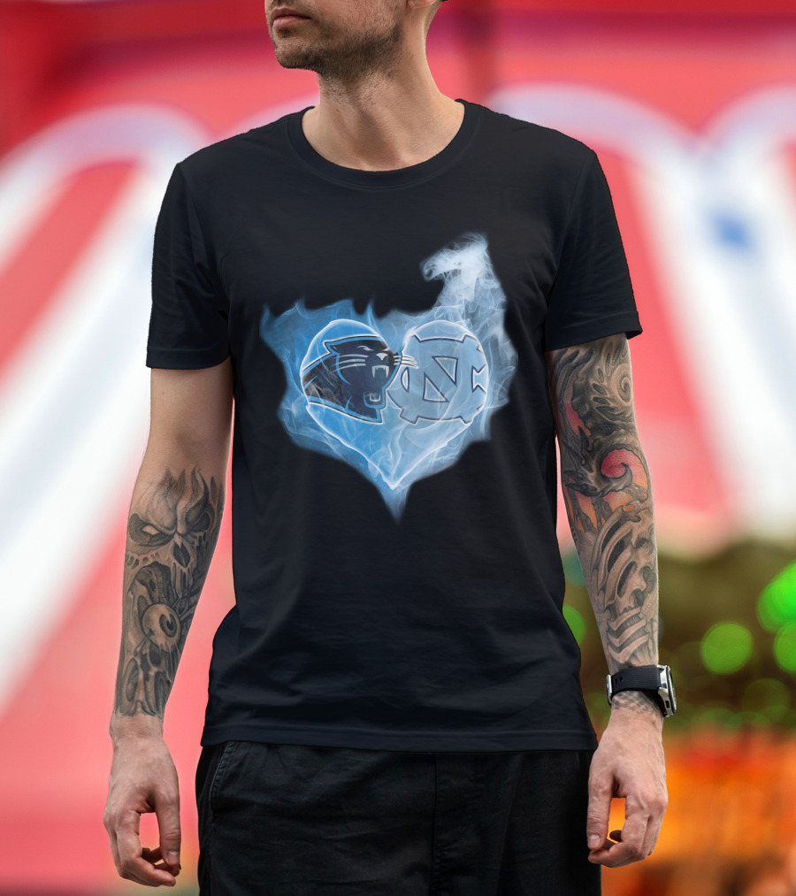 Carolina Panthers Unc Tar Heels Heart Smoke Fusion T-Shirt