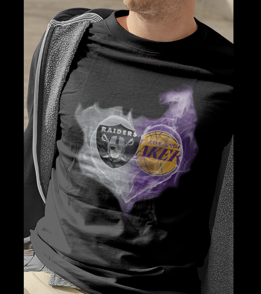 Raiders Los Angeles Lakers Heart Smoke T-Shirt