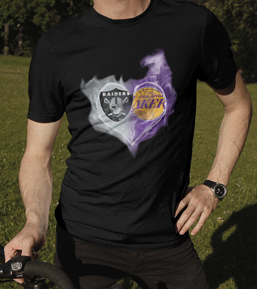 Raiders Los Angeles Lakers Heart Smoke T-Shirt