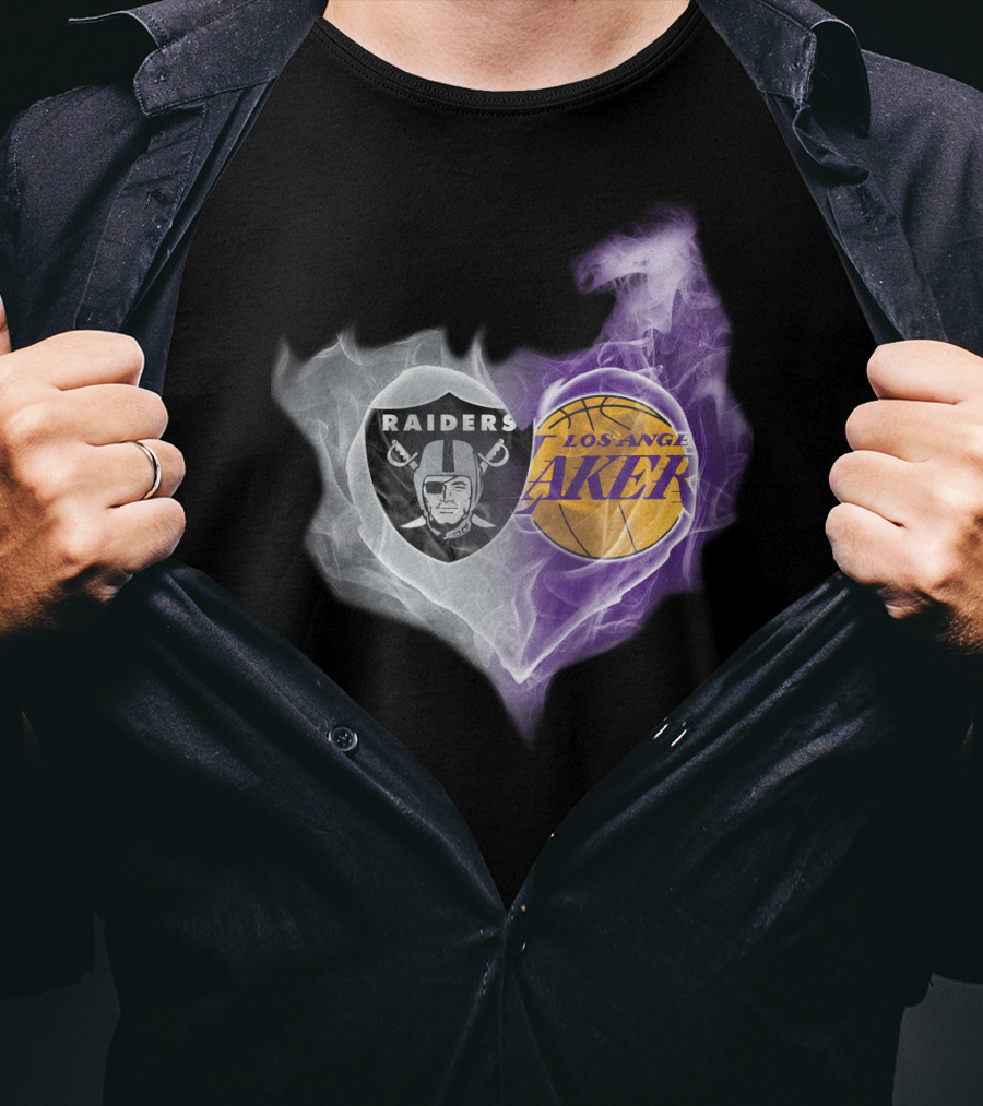 Raiders Los Angeles Lakers Heart Smoke T-Shirt