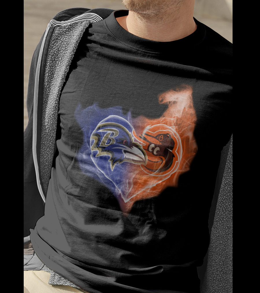 Baltimore Ravens Orioles Heart Fusion T-Shirt