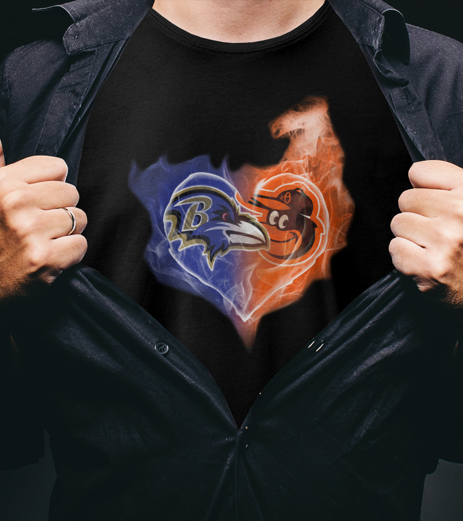 Baltimore Ravens Orioles Heart Fusion T-Shirt