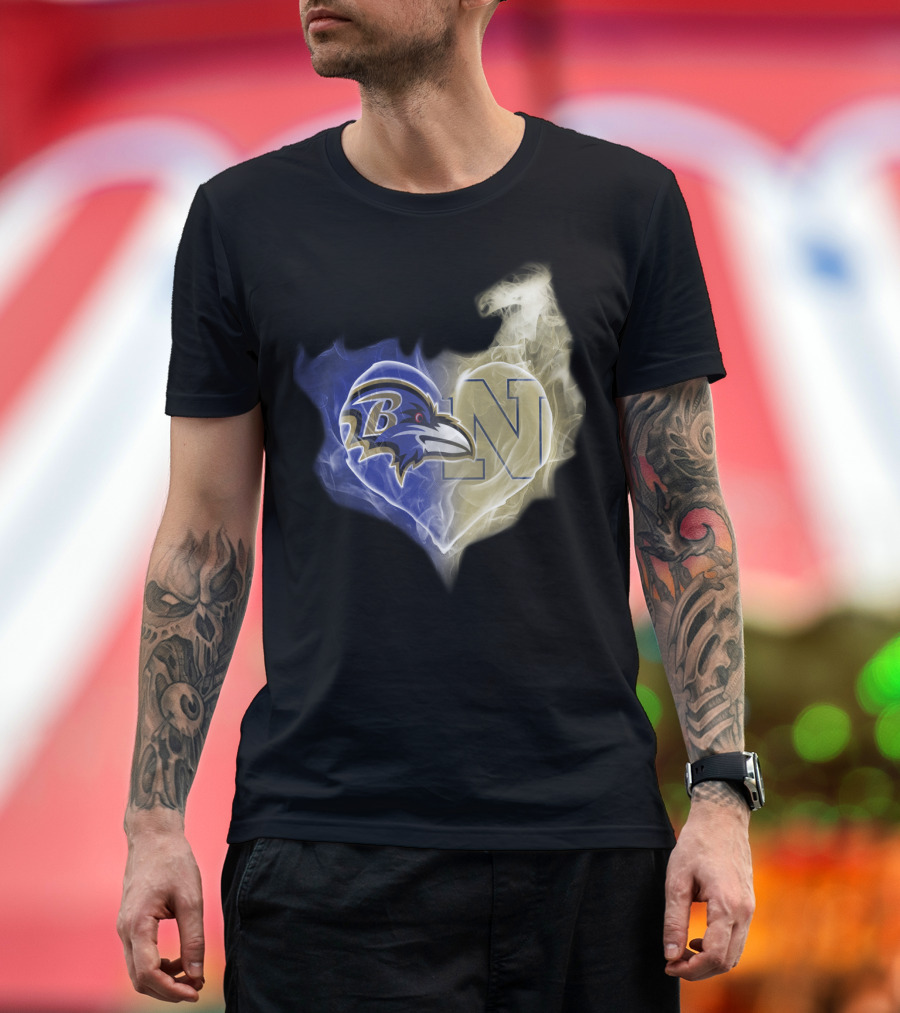 Baltimore Ravens Navy Midshipmen Heart Fusion T-Shirt