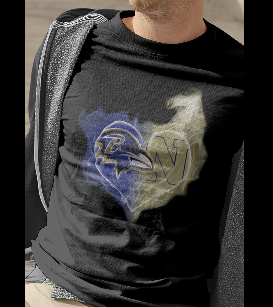 Baltimore Ravens Navy Midshipmen Heart Fusion T-Shirt