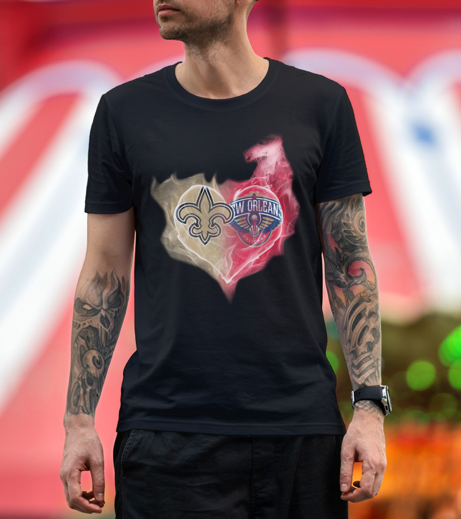 New Orleans Saints Pelicans Heart T-Shirt