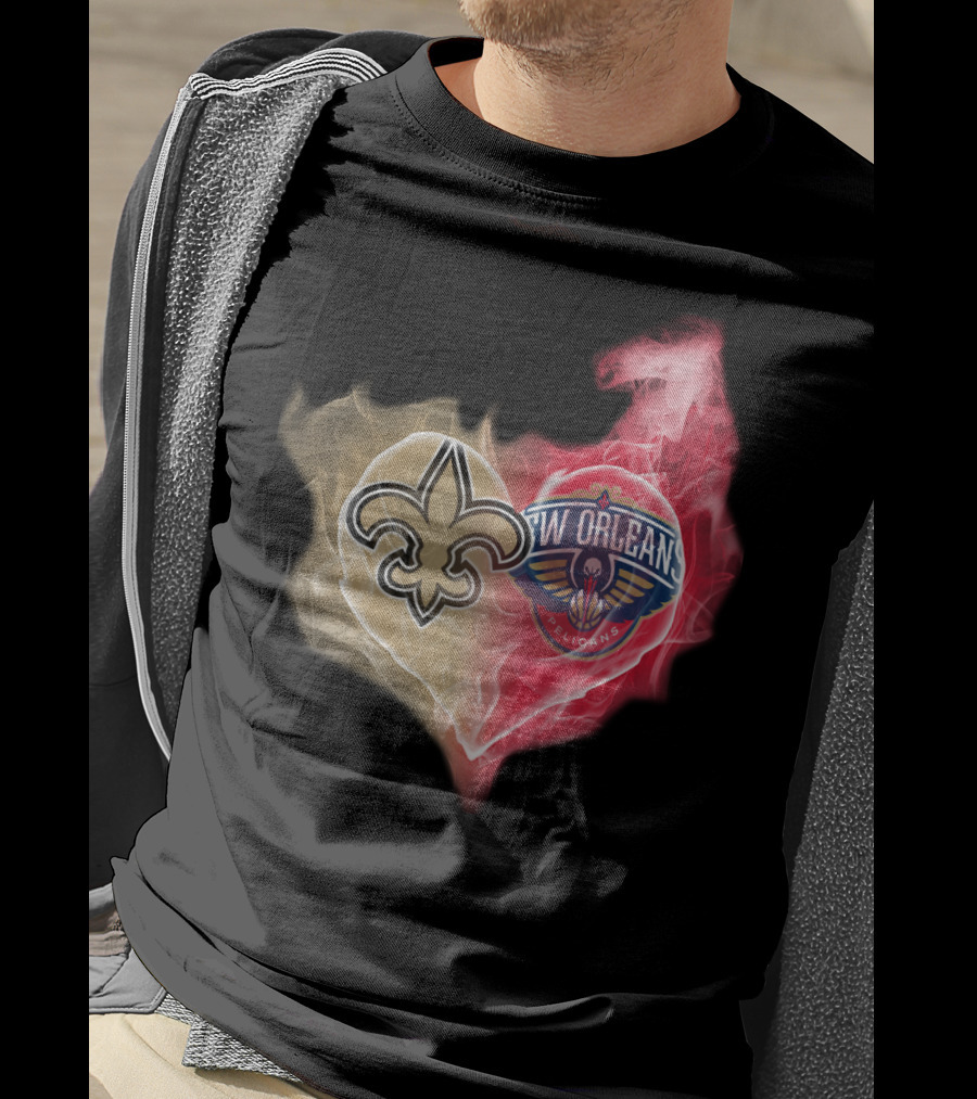 New Orleans Saints Pelicans Heart T-Shirt